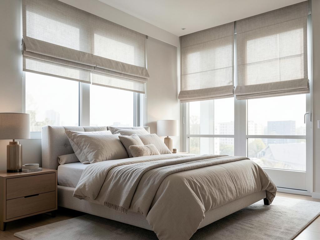 Bedroom with Hunter Douglas Vignette modern Roman shades